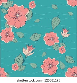 seamless pattern with cute cherry flowers