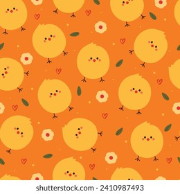 seamless pattern cute chick with flower. cute animal wallpaper for textile, gift wrap paper