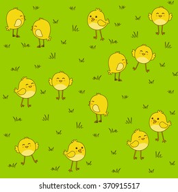 Seamless pattern with cute chickens