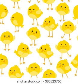 Seamless pattern with cute chickens