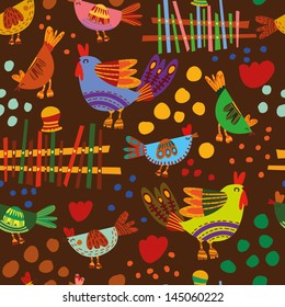 Seamless pattern with cute chickens  Seamless pattern can be used for wallpaper, pattern fills, web page backgrounds, surface textures.