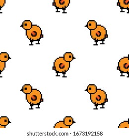Seamless pattern with Cute chickens on white background. Funny yellow cartoon chicken, poultry, farm animals . Vector illustration.
