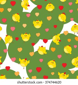 Seamless pattern with cute chickens - vector illustration