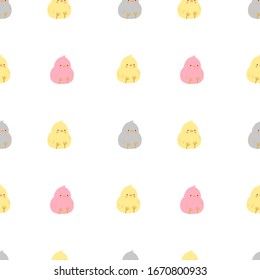 Seamless pattern with cute chicks on white background.  Сolored chickens,