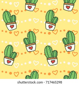 Seamless pattern with cute childish cactuses