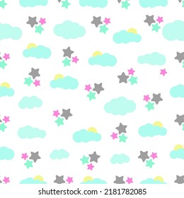 nahtlose Muster süße kindliche Muster Sterne, Wolken, Sonne für Textilien, Geschenkverpackung, Hintergrund