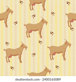 Seamless pattern with cute childish wild animals. Zoo with lions, tigers, cats, camels, goats, rhinos and giraffes. Suitable for children's textile designs, wrapping paper, backgrounds.