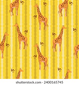 Seamless pattern with cute childish wild animals. Zoo with lions, tigers, cats, camels, goats, rhinos and giraffes. Suitable for children's textile designs, wrapping paper, backgrounds.