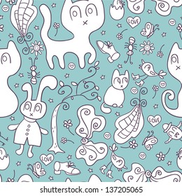 Seamless pattern with cute childlike doodles