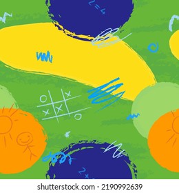 Seamless pattern with cute children's pencil drawing