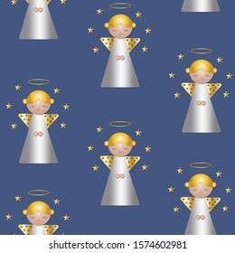 Seamless pattern cute Christmas angel, vector