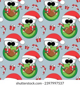 Seamless pattern with cute Christmas Avocado