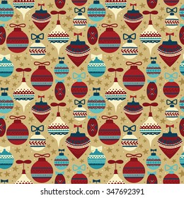 seamless pattern with cute christmas balls, vector illustration
