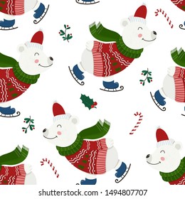 Seamless pattern with cute christmas bears.