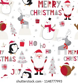 Seamless pattern with cute Christmas character suitable for wrapping, wallpaper and decoration 