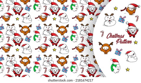 Seamless pattern with cute Christmas character.