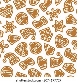 seamless pattern of cute Christmas cookies with icing, gingerbread