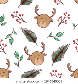 seamless pattern cute christmas deer and floral