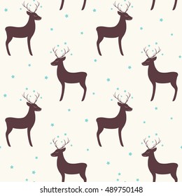 Seamless pattern with cute Christmas deer and stars