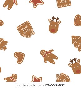 Seamless pattern with cute Christmas gingerbread for textile, scrapbooking paper, cards.