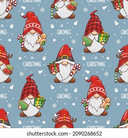 Seamless Pattern Cute Christmas Gnomes Santa Claus. Cute Cartoon Illustration