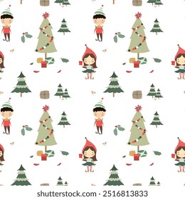 Padrão perfeito com gnomos de Natal bonitos. Fundo digital de Ano Novo.