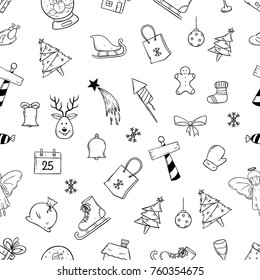 seamless pattern of cute christmas icons with doodle style