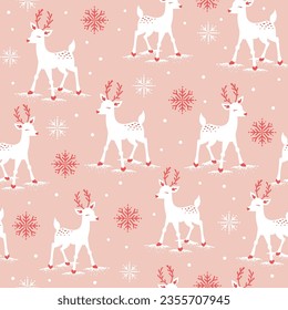 Seamless Pattern of Cute Christmas Reindeer with Snowflakes- Christmas Reindeer vector Illustration