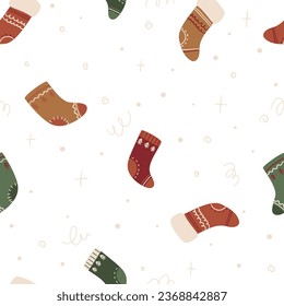Seamless pattern with cute Christmas socks for textiles, scrapbooking paper, cards.