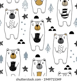 Seamless pattern with cute Christmas teddy bear vector illustration. Can be used for textile,  background, book cover, packaging.
