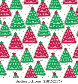 Seamless Pattern of Cute Christmas Tree, Candy christmas Tree, Christmas Gift wrapping paper- Christmas Vector Illustration