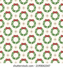 Seamless pattern with cute Christmas wreath. 
