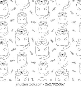 Seamless pattern with cute chubby cats. Childish texture.