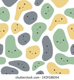 Seamless Pattern Cute Circles Faces Smile White Background Vector Illustration