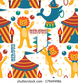 seamless pattern with cute circus animals. vector illustration