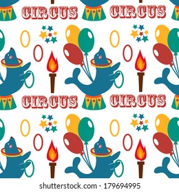 seamless pattern with cute circus animals. vector illustration