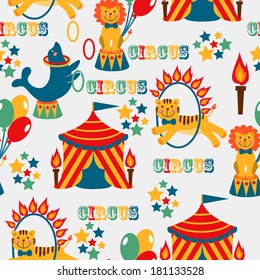 seamless pattern with cute circus animals. vector illustration