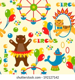 seamless pattern with cute circus animals. vector illustration
