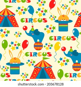 seamless pattern with cute circus animals. vector illustration