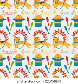 seamless pattern with cute circus animals. vector illustration