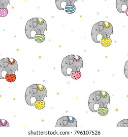 Seamless pattern with cute circus elephants. Colorful baby print.