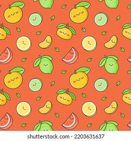 Seamless pattern with cute citrus characters