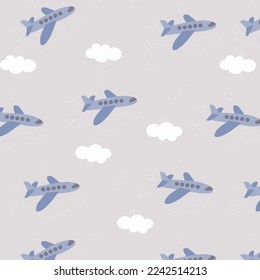 seamless pattern of cute clouds and airplanes