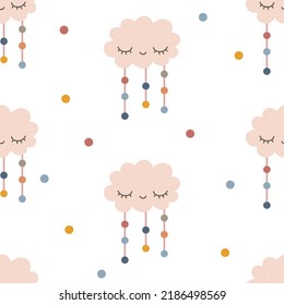 Seamless pattern with cute clouds in boho style. Vector illustration