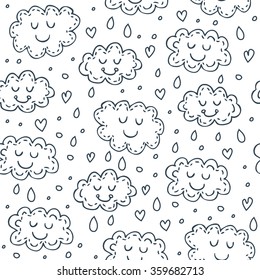 Seamless pattern with cute clouds. Childrens shiny background. Endless texture can be used for wallpaper, pattern fills, web page background, surface texture.