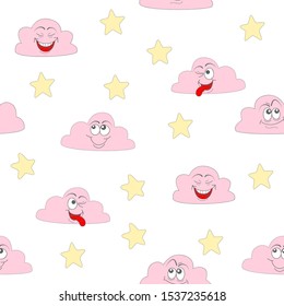 Seamless pattern with cute clouds and stars.