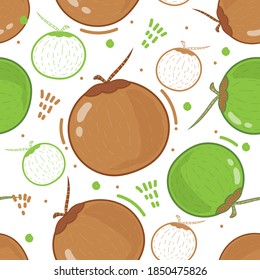 Seamless pattern cute coconut in the summer isolated on white background. Vector illustration.