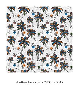 Seamless pattern cute coconut tree background design