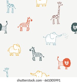 Seamless pattern with cute color animals