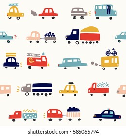 Seamless pattern with cute color cars